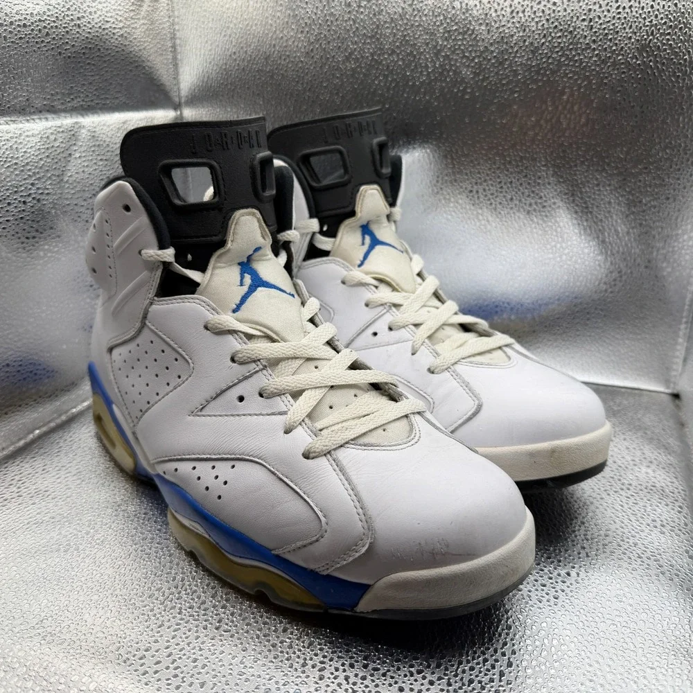 Size‎ 12 Air Jordan 6 Retro 2014 White/Sport Blue-Black Mens Shoes 384664-107